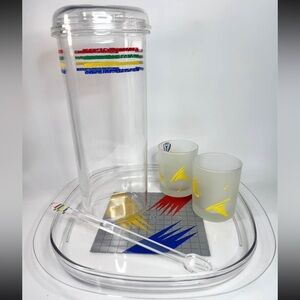 1980s Memphis Barware Set – Lucite tray & ice bucket + Waldonia Frosted Glasses